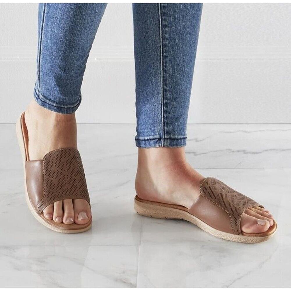 NEW Women's 10 Bunion Comfort Tan Brown Sandals Slides USAflex sold at Hammacher - Picture 9 of 9